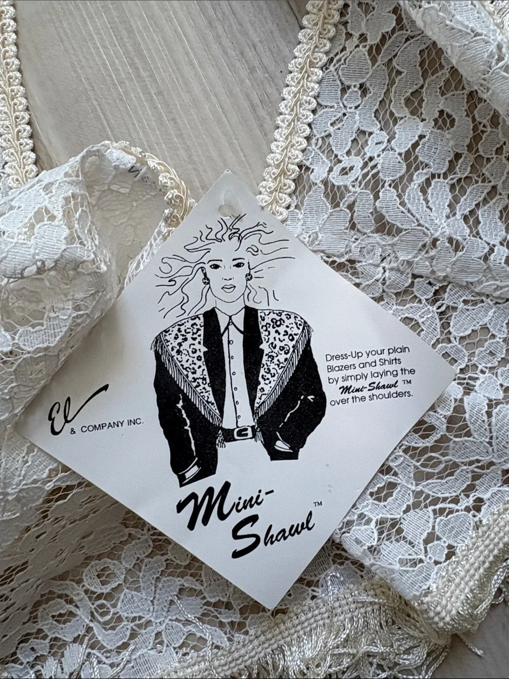 VTG 1994 EL & Company Lace Mini Shawl Ivory Fringe Made in USA NWT